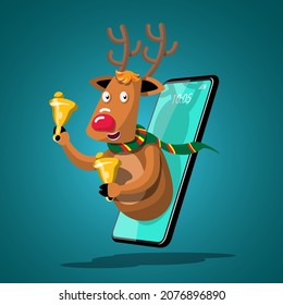 Merry Christmas and Happy New Year Online concept. Send happiness and blessings using the Internet with your mobile phone. Object cutout element for Holiday cards, invitations and website celebration