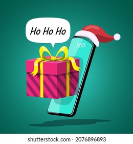Merry Christmas and Happy New Year Online concept. Send happiness and blessings using the Internet with your mobile phone. Object cutout element for Holiday cards, invitations and website celebration