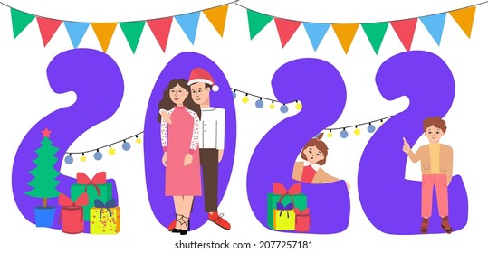 Merry Christmas and Happy New Year. People are preparing for the new year, buying presents, decorating the Christmas tree, celebrate the new year, decorate the house, put the presents under the tree.