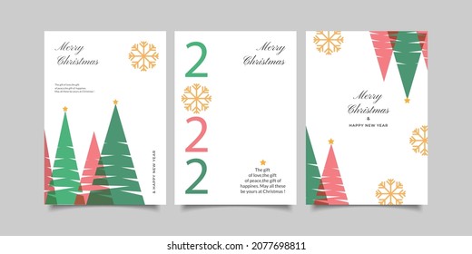 Merry Christmas and Happy New Year Set of backgrounds, greeting cards, posters, holiday covers. Design templates with typography, season wishes in modern minimalist style forsocial media