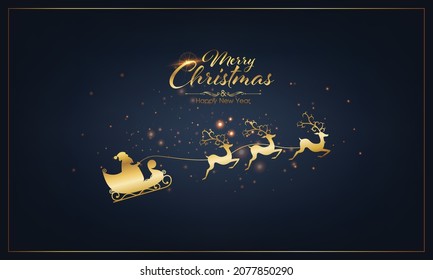 Merry Christmas and Happy New Year on Blue background. Invitation card vector and illustration.