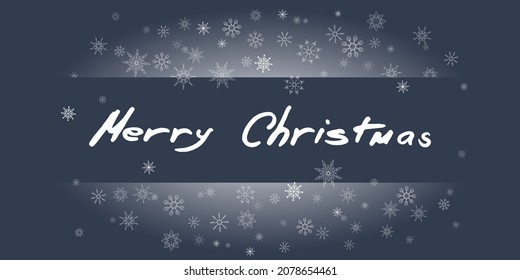 Merry Christmas. Happy New Year. The inscription with delicate openwork snowflakes. Christmas background, snow, banner design, postcards.