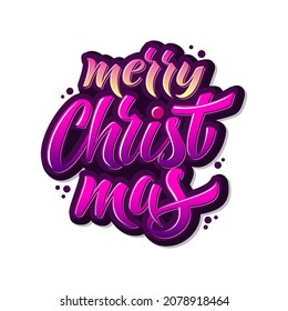 Merry Christmas and Happy New Year hand lettering calligraphy. Vector holiday illustration element. Typographic element for banner, congratulations.