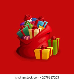 Merry Christmas and Happy New Year design. Realistic pile gifts boxes. Big lot gift box decorative festive object. Holiday banner, web poster, flyer, stylish brochure, greeting card. Xmas background