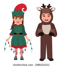 Merry Christmas and Happy New Year! Couple of boy and girl. Vector illustration.
