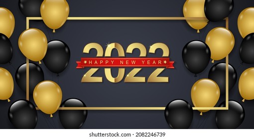 Merry christmas and happy new year 2022 banner template frame and balloons decoration for flyers, poster, web and card vector illustration