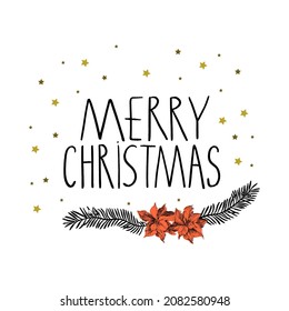 Merry Christmas and Happy New Year! Hand lettering card 2022. Vector illustration. Universal trendy Winter Holidays art