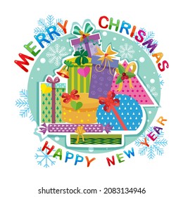  Merry christmas and happy new year gift boxes decoration background, Illustration vector cartoon