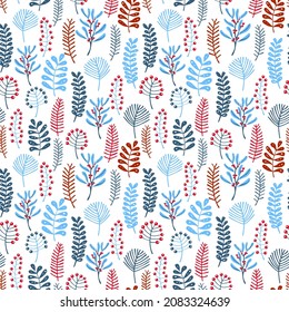 merry christmas and happy new year winter seasonal xmas seamless pattern with foliage, plants berries branches, endless repeatable texture, vector illustration graphic