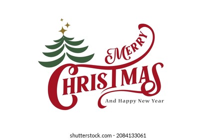 Merry christmas and Happy New Year. Lettering design card template. Vector Illustration