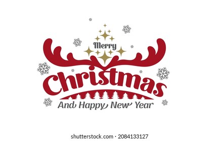 Merry christmas and Happy New Year. Lettering design card template. Vector Illustration