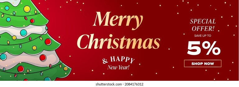 Merry christmas. happy new year. banner. sale. 5 discount. 5 promotion. 5%