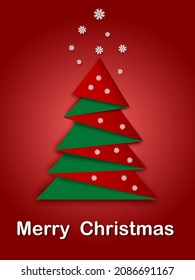 Merry Christmas and Happy New Year greeting card. Realistic 3d Christmas tree background.Paper cut christmas three.Christmas elements decoration.Happy Holidays.