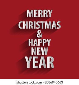 merry christmas and happy new year, text with shadow vector illustration