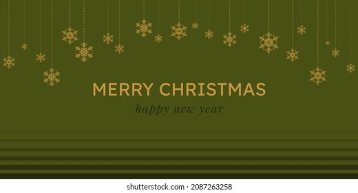 Merry christmas and happy new year banner. Golden snowflake abstract pattern and green background. Design elements for backdrop, wallpaper, wall, card, cover, poster. Vector illustration.