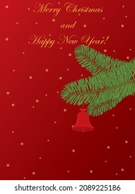 Merry christmas and happy new year congratulation card with fir branch on red vector illustration