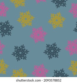 Merry Christmas, Happy New Year seamless pattern with Christmas trees for greeting cards, wrapping paper.  Doodles. Seamless colorful winter pattern on black background. Vector illustration.