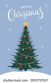 Merry Christmas and Happy New Year design with hand lettering and decoration elements. Suitable for Greeting cards, Invitations, social media template, banner, poster. Vector illustration.