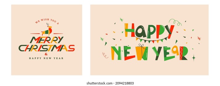Merry Christmas And Happy New Year Poster Or Banner Design In Two Options.