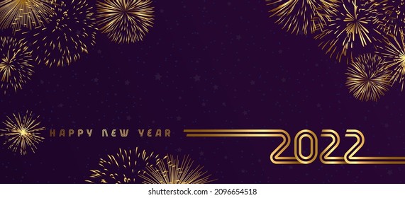 Feliz Navidad y Feliz Año Nuevo 2022. Resumen de plantilla de diseño gráfico aislado. Dígitos de líneas decorativas. Tipografía de trazo dorado. Blog horizontal creativo. Decoración de la víspera de Navidad.