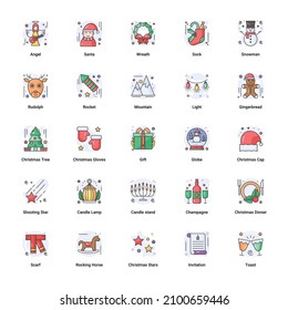 Merry Christmas and Happy New Year. unique concept flat Filled Outline Background vectors icons set. suitable for website, mobile apps, print, presentation, infographic and any other project.