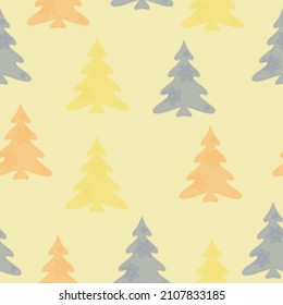 Merry Christmas, Happy New Year seamless pattern with Christmas trees for greeting cards, wrapping paper. A lot of fir-trees. Decorative wallpaper, good for printing. Happy New Year. Winter time