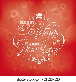Merry Christmas and Happy New Year card design with bokeh effect. Vector illustration with vintage typographic seasons greetings.