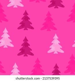 Merry Christmas, Happy New Year seamless pattern with Christmas trees for greeting cards, wrapping paper. A lot of fir-trees. Decorative wallpaper, good for printing. Happy New Year. Winter time