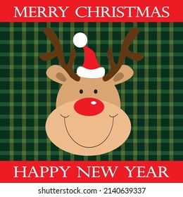 Merry Christmas, Happy New Year With Cute Christmas Reindeer
