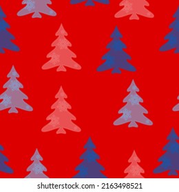 Merry Christmas, Happy New Year seamless pattern with Christmas trees for greeting cards, wrapping paper. A lot of fir-trees. Decorative wallpaper, good for printing. Happy New Year. Winter time