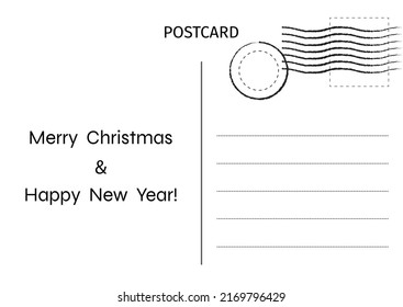 Merry Christmas and Happy New Year greeting card. Postcard. Postal card illustration for design. Vector illustration.