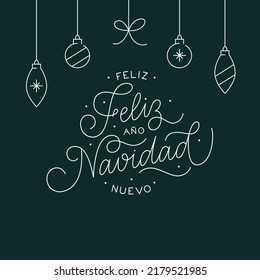 Merry Christmas and Happy New Year in Spanish simple calligraphy design for invitation and greeting card. Elegant typography