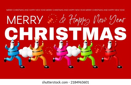 Merry Christmas and Happy New Year design template with cool 3D Santa Claus