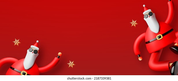 Merry Christmas and Happy New Year design template with cool Santa Claus.