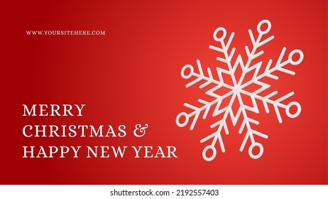 Merry Christmas and Happy New Year red festive web banner template white snowflake 3d icon vector illustration. December holiday traditional congratulations horizontal promo poster