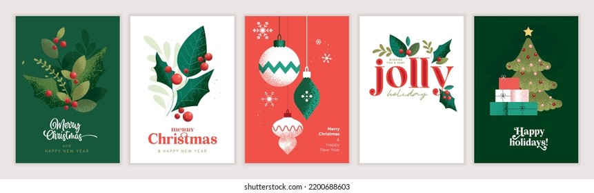 Merry Christmas and Happy New Year. Set of vector illustrations for background, greeting card, party invitation card, website banner, social media banner, marketing material.