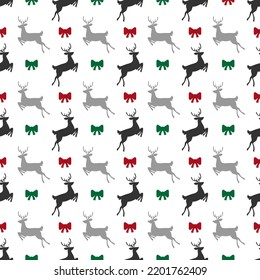 Merry Christmas and Happy New Year. Vector seamless pattern. Deer isolated on white background. Design for clothing,fabric,textile