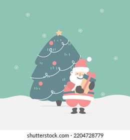 merry christmas and happy new year with cute santa claus in the winter season, flat vector illustration cartoon character costume design