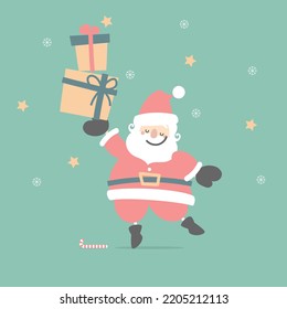 merry christmas and happy new year with cute santa claus in the winter season, flat vector illustration cartoon character costume design