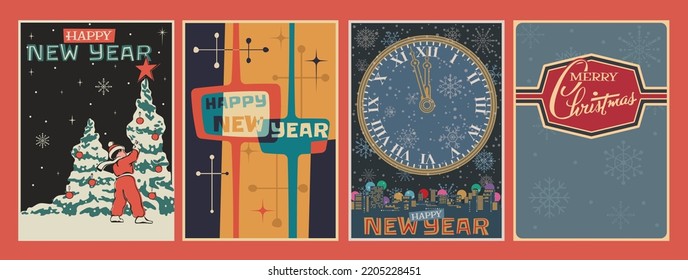 Merry Christmas And Happy New Year Vintage Postcards Set