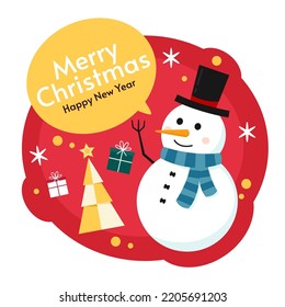 Merry Christmas and happy new year 2023 greeting card with cute Snowman. Snowman cartoon vector. Merry Christmas poster.