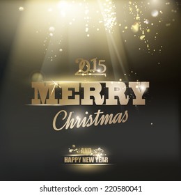 Merry Christmas and Happy New Year 2014 card over dark background. Vector illustration.