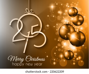 Merry Christmas and Happy New Year Background with holiday themed design elements and background.