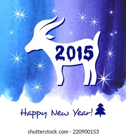Merry Christmas and Happy New Year card with watercolor goat.