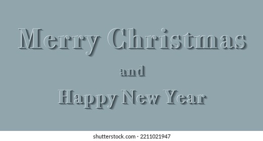 Merry Christmas and Happy New Year banner, poster in blue pastel colour. Paper cut out design, style. Horizontal layout. Vector illustration.