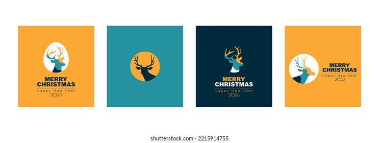 Merry Christmas and Happy New Year 2023 card set. Modern minimal design.