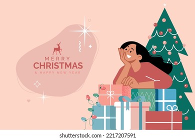 Merry Christmas and Happy New Year greeting card. Vector illustration concept for background, greeting card, party invitation card, website banner, social media banner, marketing material.