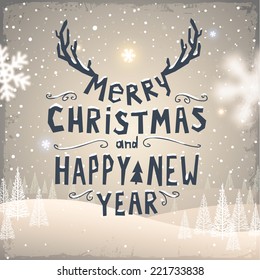 Merry Christmas and Happy New Year 2015 Label. Abstract Winter Background for Holiday Cards and Posters Design.