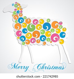 Merry Christmas and Happy New Year Card. Sheep symbol of the new year. Colorful design. Vector illustration. 