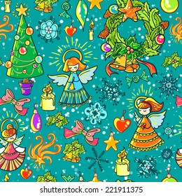 Merry Christmas and Happy New Year texture background. Vector holiday set pattern.